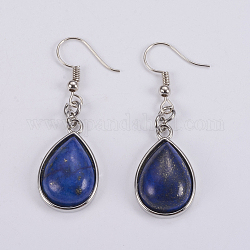 Boucles d'oreilles avec pendentif en lapis-lazuli naturel, avec les accessoires en laiton, larme, 50mm, pin: 0.7 mm
