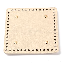 Imitation PU Leather Bottom, Square with Round Corner & Alloy Brads, Litchi Grain, Bag Replacement Accessories, Creamy White, 14.1x14.1x0.4~1.1cm, Hole: 5mm