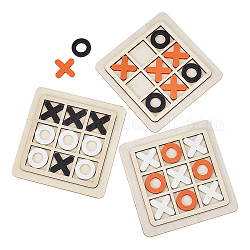 Nbeads 3 Sets 3 Colors Wood Tic Tac Toe Board Game, XO Fun Family Games, Sqaure, Mixed Color, 31.5~150x31.5~150x4.5~7.5mm, 1 set/color