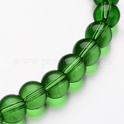 Cuentas redondas de vidrio, verde, 8mm, agujero: 1 mm, aproximamente 40 pcs / cadena, 11 pulgada