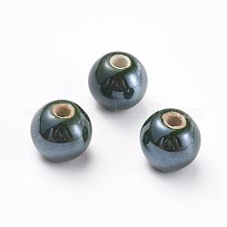 Manuell Porzellan Perlen, perlig, Runde, dunkelgrün, 8 mm, Bohrung: 2 mm