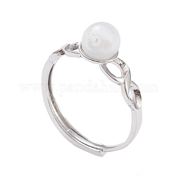 Регулируемые латунные кольца для пальцев, бусины с бисером, круглые, платина, белые, Размер 6, внутренний диаметр: 17 мм