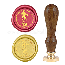 Timbre de sceau de cire en bois bricolage, motif cheval de mer, 83x22mm, tête: 7.5 mm, timbres: 25x14.5mm