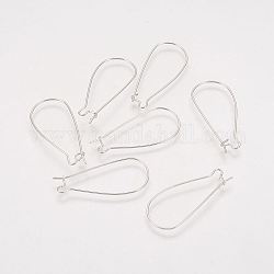 Accessoires de boucles d'oreilles fils avec cerceau rein, sans plomb, sans cadmium et sans nickel, couleur argentée, 20~21 jauge, 33x14x0.7~0.8mm