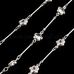 Sterngliederketten aus Messing, mit klaren Zirkonia-Perlen, ungeschweißte, mit Spule, Silber, 12x7x3.5 mm