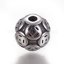 304 Edelstahlkugeln, Runde, Antik Silber Farbe, 7.5x7 mm, Bohrung: 1.8 mm