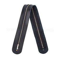 Cierre de cremallera de aleación, con cuero genuino, para accesorios de reemplazo de bolsas, piso, negro, 50.2x4.6x0.25 cm
