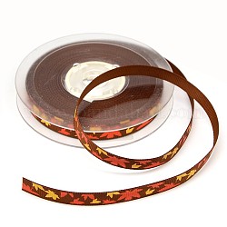Maple Leaf Pattern Printed Grosgrain Ribbons for Gift Packing, Dark Red, 3/8 inch(9mm), about 100yards/roll(91.44m/roll)