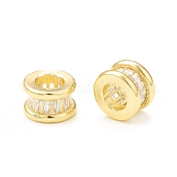 Colonne de verre clair perles européennes, Perles avec un grand trou   , avec les accessoires en laiton, véritable 18k plaqué or, 9x6mm, Trou: 5mm