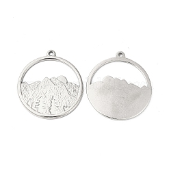 Ion Plating(IP) 304 Stainless Steel Pendants, Ring with Mountains Charms, Stainless Steel Color, 27.5x25x1.5mm, Hole: 1.4mm