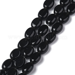 Natürliche schwarze Onyxperlenstränge, gefärbt und erhitzt, Oval, 8x6x3.5~4 mm, Bohrung: 1 mm, ca. 45~52 Stk. / Strang, 15.16~15.74 Zoll (38.5~40 cm)