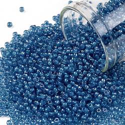 Toho perles de rocaille rondes, Perles de rocaille japonais, (309) couleur intérieure saphir clair / doublé bleu opaque, 11/0, 2.2mm, Trou: 0.8mm, environ 5555 pcs/50 g