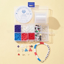DIY-Kits zur Herstellung von Armbändern und Halsketten zum Unabhängigkeitstag, einschließlich Glassamen, Polymer-Ton-Scheibe und Acryl-Buchstabenperlen, Legierung Spangen, Mischfarbe, 3 mm, Bohrung: 1 mm