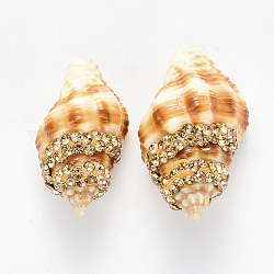 Perle di conchiglia a spirale, con strass argilla polimerica, Senza Buco / undrilled, topazio luce, PP11 (1.7~1.8mm), 24~28x23~26x11~14mm