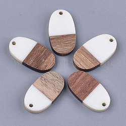 Pendenti in resina e legno di noce, ovale, bianco, 27.5x15x3.5~4.5mm, Foro: 1.8 mm
