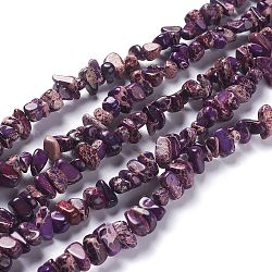 Brins de perles de jaspe impérial naturel, teinte, puces, violet, 6~10x5~8x4~6mm, Trou: 1.2mm, Environ 79 pcs/chapelet, 15.75 pouce (40 cm)