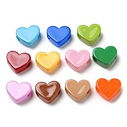 Opaque Acrylic Beads, Heart, Mixed Color, 15x19x8mm, Hole: 4.5x4mm