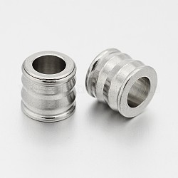 Column 201 Stainless Steel Large Hole Beads, Stainless Steel Color, 9x10mm, Hole: 6mm