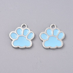 Enamel Pendants, with Platinum Plated Alloy Findings, Bear Paw Prints, Light Sky Blue, 16x17x1mm, Hole: 2mm