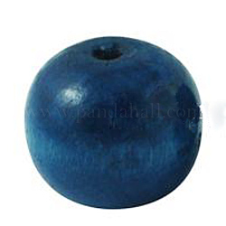 Dyed Wood Beads, Round, Lead Free, Marine Blue, 14x13mm, Hole: 4mm, about 1200pcs/1000g