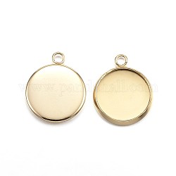 Ion Plating(IP) 304 Stainless Steel Pendant Cabochon Settings, Plain Edge Bezel Cups, Flat Round, Golden, Tray: 12mm, 16.5x13.5x2mm, Hole: 1.8mm
