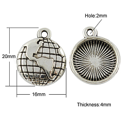 Tibetan Style Globe Pendants, Lead Free , Antique Silver, 20x16x4mm, Hole: 2mm
