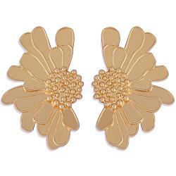 Vintage Flower Stud Earrings for Women Alloy Enamel Half Flower Stud Earrings Summer Earrings Boho Beach Floral Stud Earrings Jewelry Gifts for Women, Golden, 50.5~51x33.5~34mm, Pin: 0.6mm