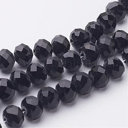 Handmade Glass Beads, Crystal Suncatcher, Faceted, Rondelle, Black, 10x7mm, Hole: 1mm