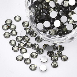 Vidrio de rhinestone plana espalda cabujones, espalda plateada, facetados, semicírculo, diamante negro, ss4, 1.5~1.6x1 mm, aproximamente 1440 unidades / bolsa