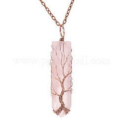 Colliers avec pendentif en fil de cuivre, balle en quartz rose naturel, emballage, Collier de câble, 20-7/8 pouce (53 cm)