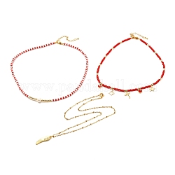 Ожерелье с подвеской в виде крыла, креста, сердца и звезды для девочек и женщин, стекло бисера ожерелья, золотые, красные, дюйм(36~45 см), 3 шт / комплект