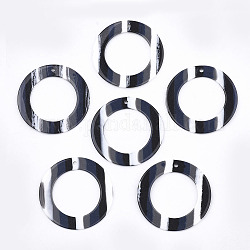 Colgantes de la resina, anillo, patrón de la raya, negro, 39x1.5mm, agujero: 1.8 mm