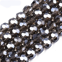 Electroplate Glass Bead Strands, Pearl Luster Plated, Faceted(32 Facets), Round, Gray, 8x7mm, Hole: 1mm, 72pcs/strand, 21.2 inch