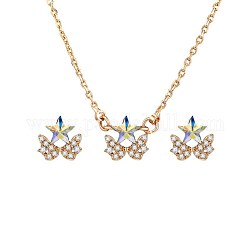 Set di gioielli in ottone, collane pendenti e orecchini, con zirconi, stella, chiaro ab, oro