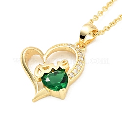 Cuore di zirconi cubici con collana pendente parola amore, gioielli in ottone placcato oro per le donne, verde, 15.75 pollice (40 cm)