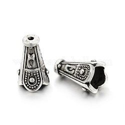 Coni di perline in lega di stile tibetano a 4 petalo, piombo & cadimo libero, argento antico, 12.5x7.5mm, Foro: 1 mm e 5 mm