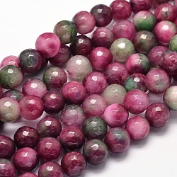 Dyed Natural Malaysia Jade Round Bead Strands, Imitated Tourmaline, Faceted, 10mm, Hole: 1mm, about 37pcs/strand, 15.5 inch