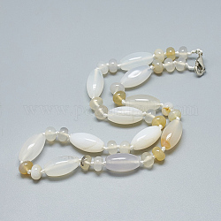 Colliers de perles en agate naturelle, avec mousquetons en alliage, 18.1 pouce ~ 18.5 pouces (46~47 cm), ovale: 20x10 mm