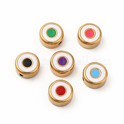 Écologiques 304 perles en acier inoxydable, avec l'émail, rond et plat avec des mauvais œil, or, couleur mixte, 8x4mm, Trou: 1.5mm