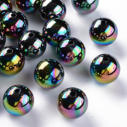 Perles acryliques opaques, de couleur plaquée ab , ronde, noir, 20x19mm, Trou: 2~3mm