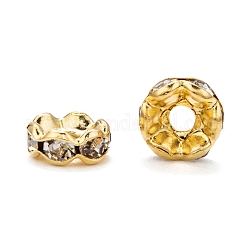 Perles séparateurs en laiton avec strass, Grade a, ondes bord, rondelle, dorée, clair, taille: environ 6mm de diamètre, épaisseur de 3mm, Trou: 1.5mm