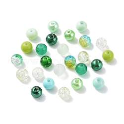 Glass Beads, Round, Mixed Style, Green, 8~8.5x7.5mm, Hole: 0.8mm, 300pcs/bag