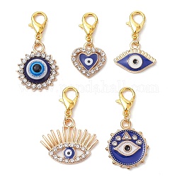 Evil Eye Alloy Enamel & Rhinestone Pendent  Decorations, with Alloy Lobster Claw Clasps, Mixed Shapes, 24.5~32mm