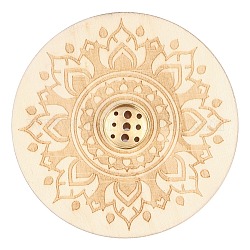 Wooden Flower Pattern Incense Holder for Sticks, with Brass Holder, Meditation Aromatherapy Furnace Home Decor, Floral White, 100x5mm