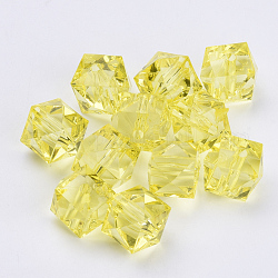 Perles en acrylique transparente, facette, cube, jaune, 10x10x8mm, Trou: 1.5mm, environ 900 pcs/500 g