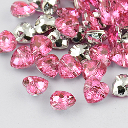 1-Hoyo Taiwán acrílico diamante de imitación botones del corazón, facetado y plateado plateado hacia atrás, rosa, 13x13x7mm, agujero: 1 mm