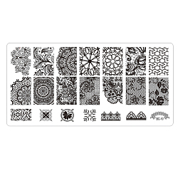Lace Flower Stainless Steel Nail Art Stamping Plates, Nail Image Templates, Template Tool, Rectangle, Stainless Steel Color, 12x6cm