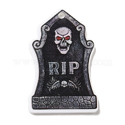 Pendentifs acryliques opaques sur le thème d'Halloween, breloques de pierre tombale, noir, 37.5~38x23.5~25.5x5mm, Trou: 2mm