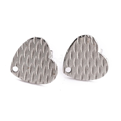 Fornituras de aretes de acero inoxidable en forma de corazón 304, con pendientes de espiga de 0.8 mm, para la fabricación de la joya, color acero inoxidable, 12x13x1mm, pin: 0.8 mm