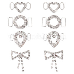 GOMAKERER 8PCS 4Style Alloy Rhinestone Buckle Clasps, For Webbing, Strapping Bags, Garment Accessories, Platinum, Mixed Shapes, 19~33x32.5~35x2.5~4.5mm, Hole: 2.5~12.5mm, 2pcs/style